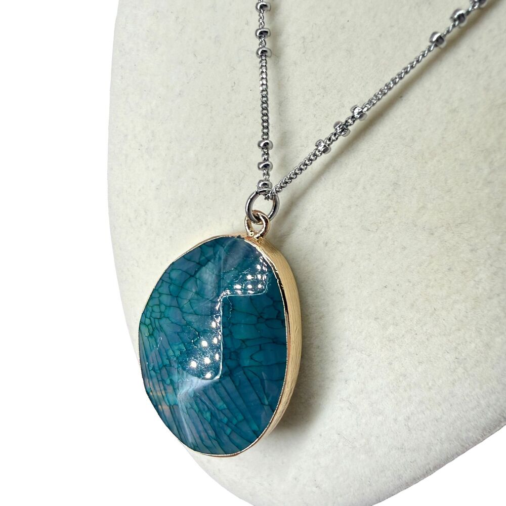 J Jill Green Agate Pendant Necklace Oval Beaded Autumn Stones Adjustable Earthy - Picture 4 of 12